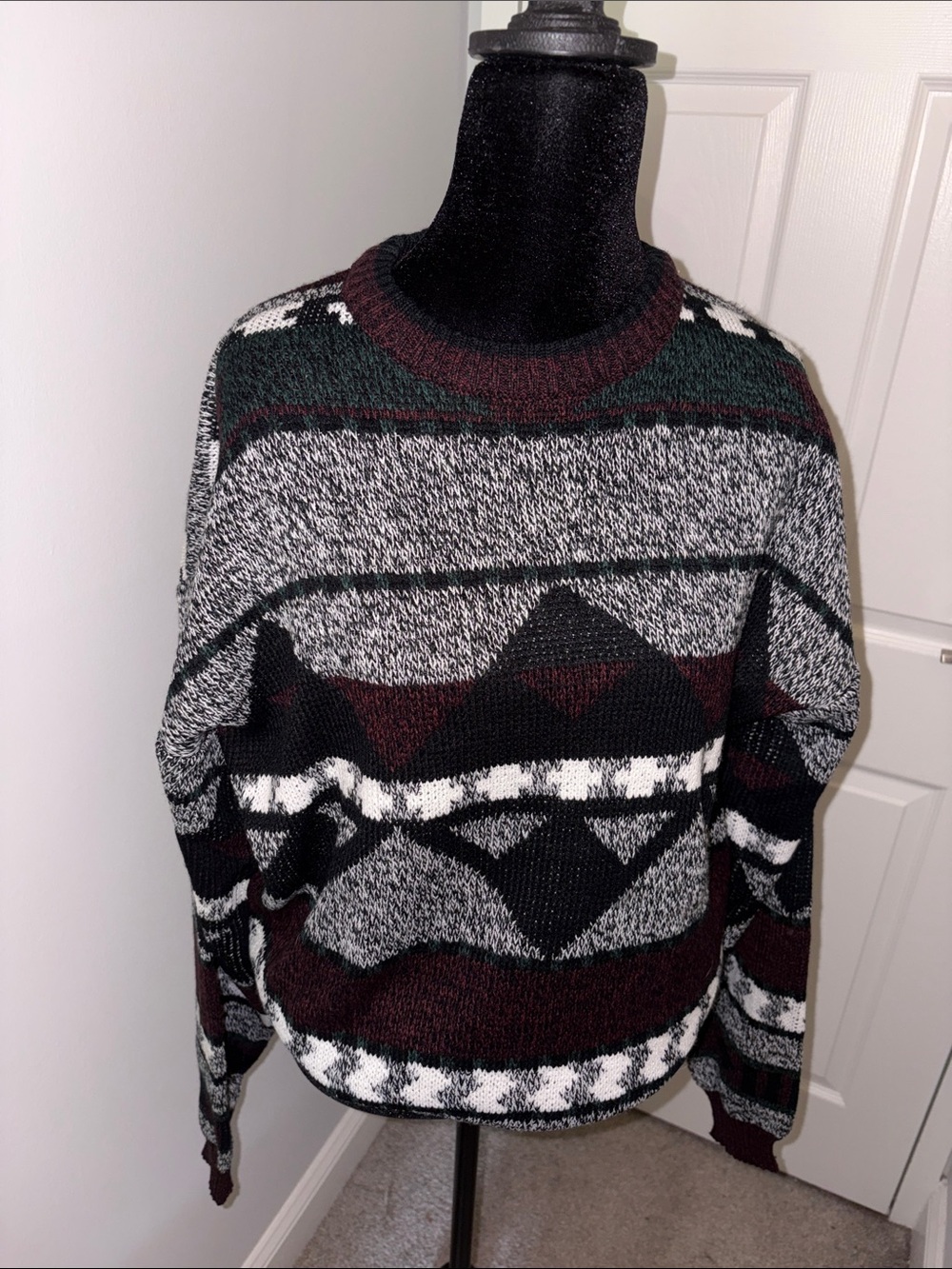 Vintage Men's Crewneck Sweater - Black, Gray, White, Brown